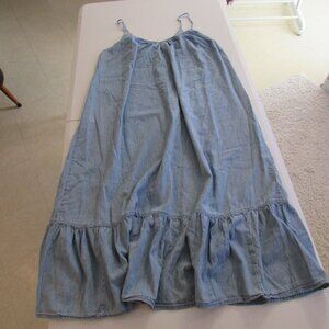 GAP Cotton Spaghetti Strap Tiered Hem Light Indigo Maxi Dress Oversized Medium